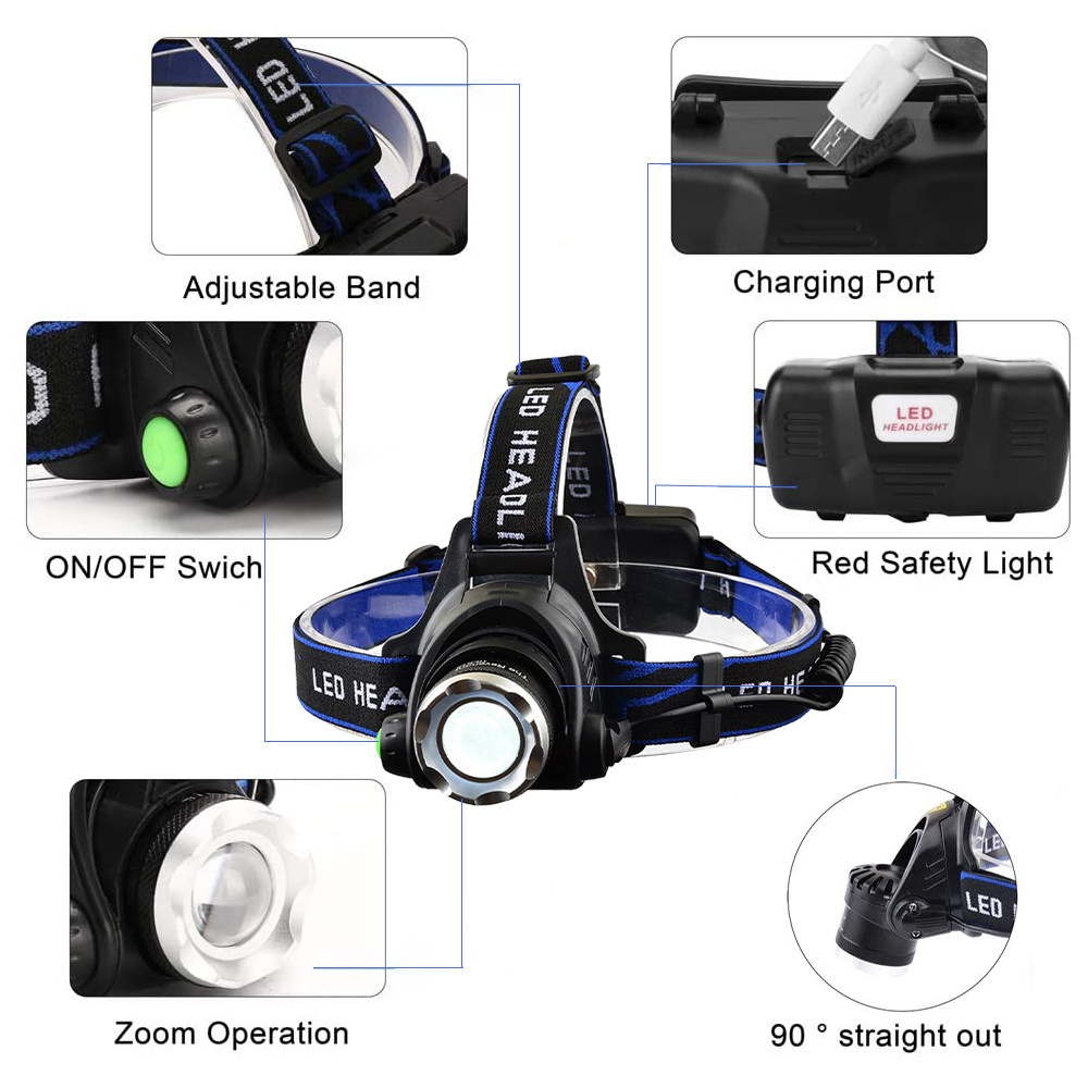 High power T6 Rechargeable Waterproof LED Red Safety Light Headlamp Flashlight Night Head Lights Camping Motion Sensor Headlamp