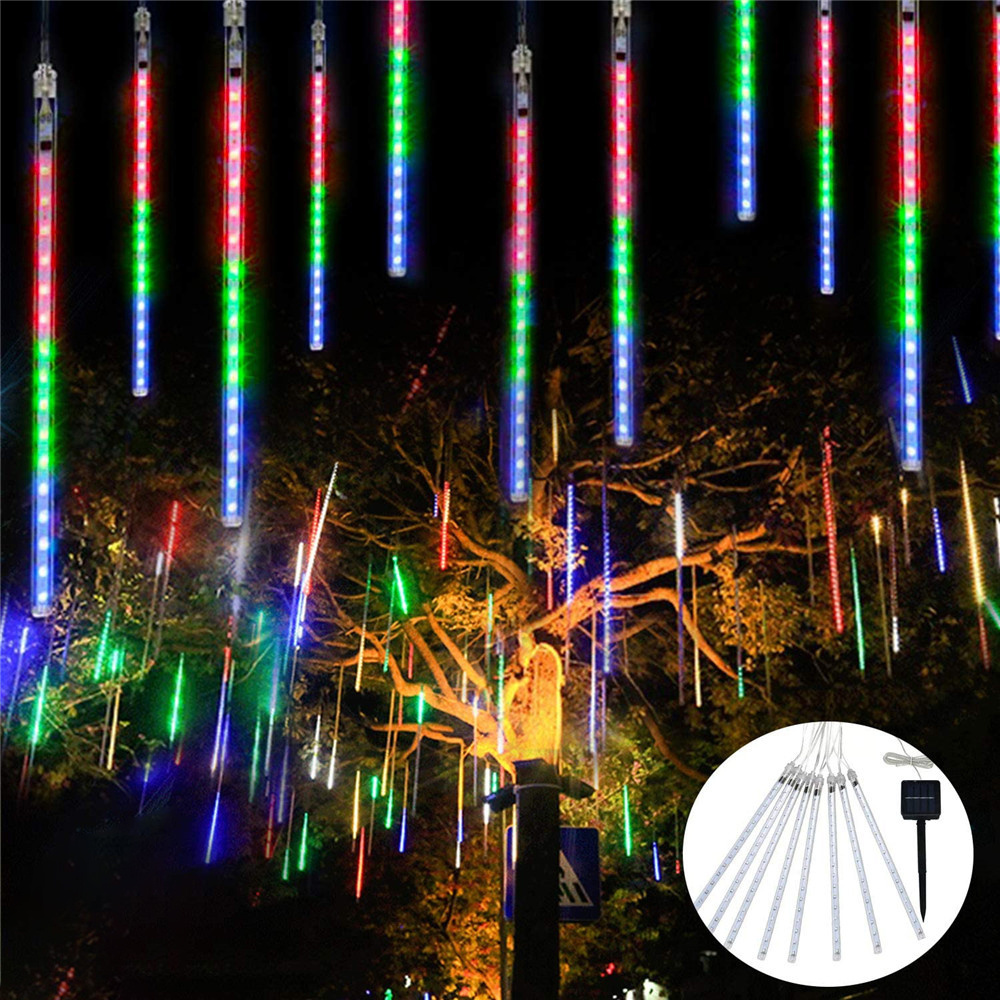 Waterproof solar rgb meteor snow shower falling rain drop christmas tree party led string storage garden lights outdoor decor