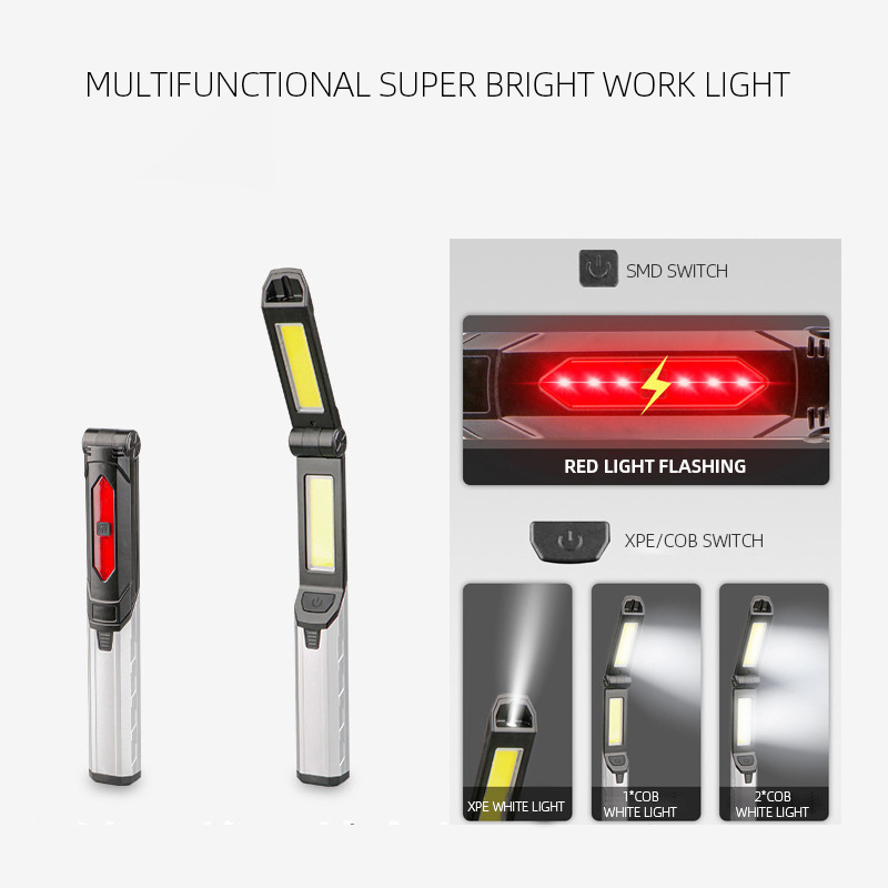 New Design USB Rechargeable 10W COB Work lamp Portable Foldable COB XPE SMD LED Work Light Magnetic Flashlight Torch