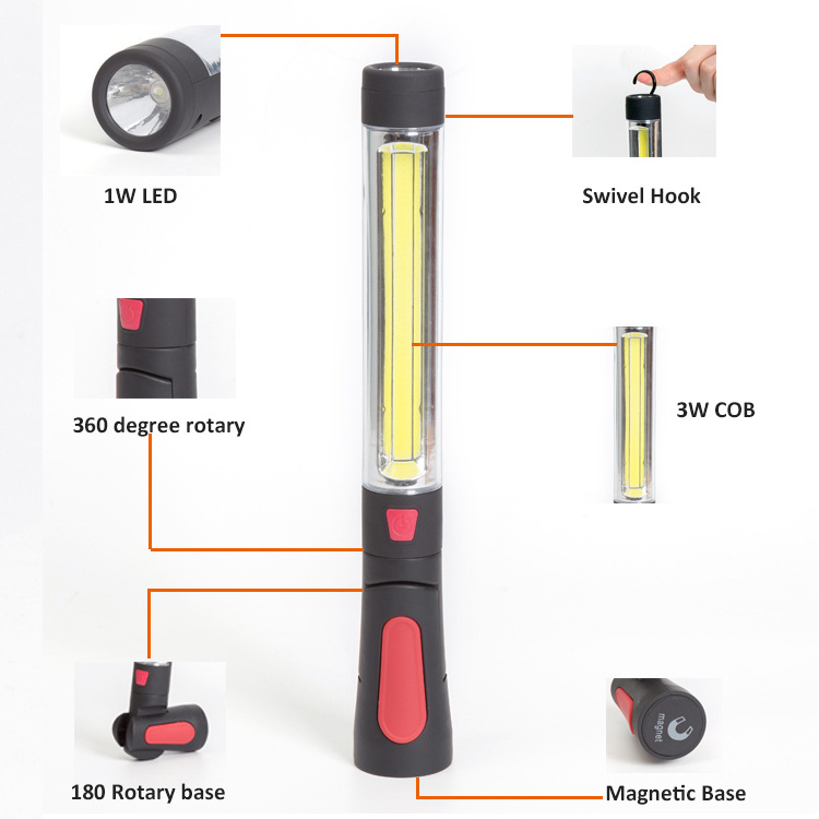 LED Work Light COB 150 Lumens Handheld Flashlight with Hanging Hook and Magnetic Base