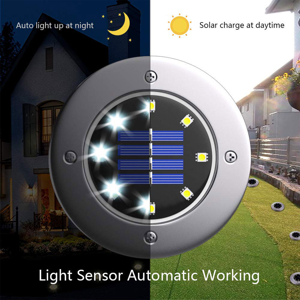 8 LED IP65 Waterproof Solar Powered Disk Lights for Garden