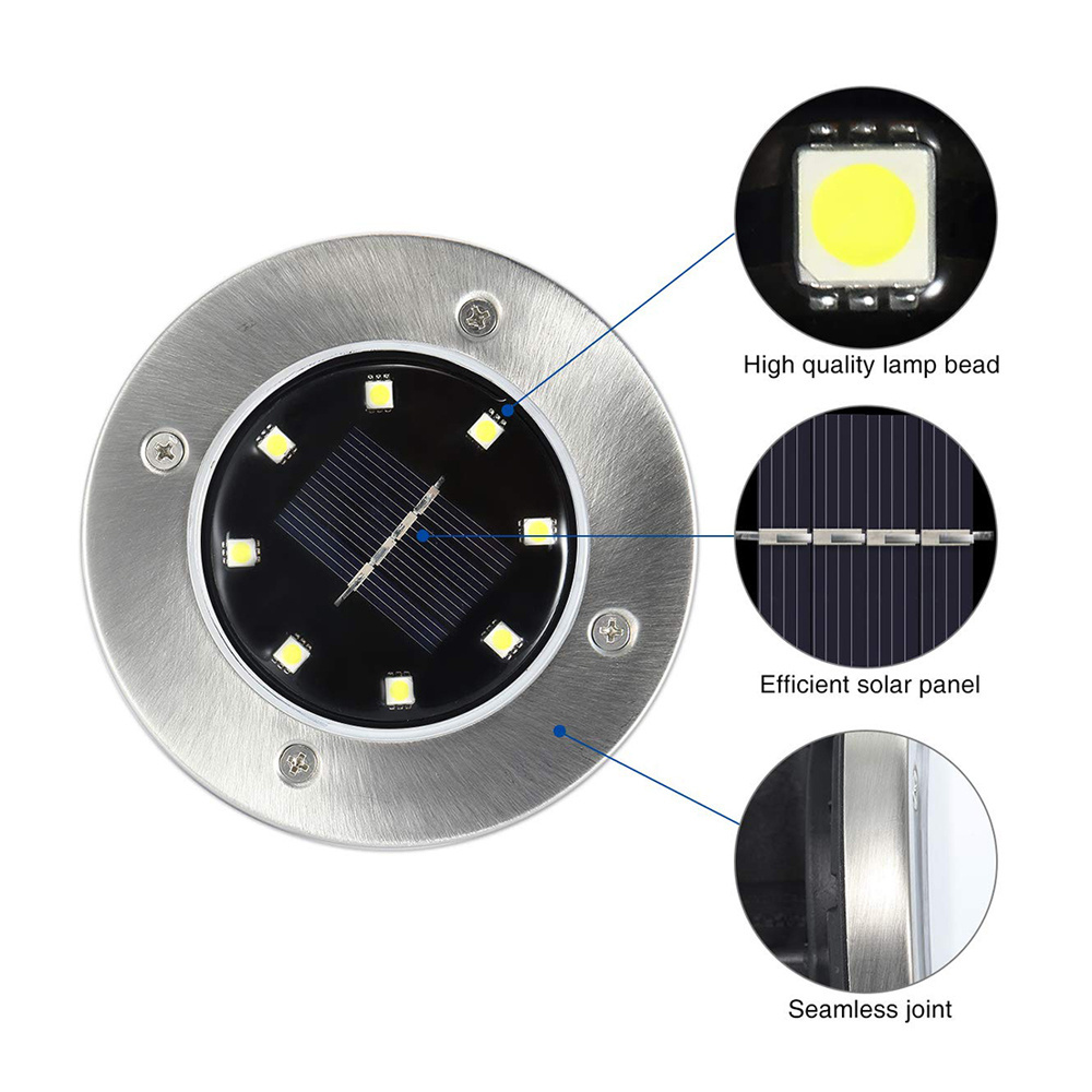 8 LED IP65 Waterproof Solar Powered Disk Lights for Garden