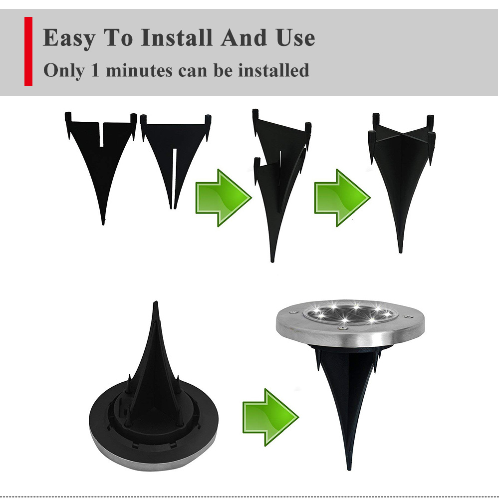 8 LED IP65 Waterproof Solar Powered Disk Lights for Garden