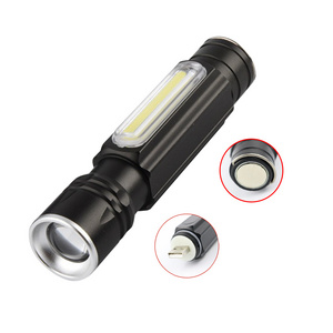 Outdoor Aluminum USB Rechargeable Zoom COB Magnet Flashlight