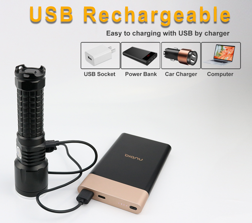 USB charging light flashlight fixed focus focused long range tactical flashlight for hunting