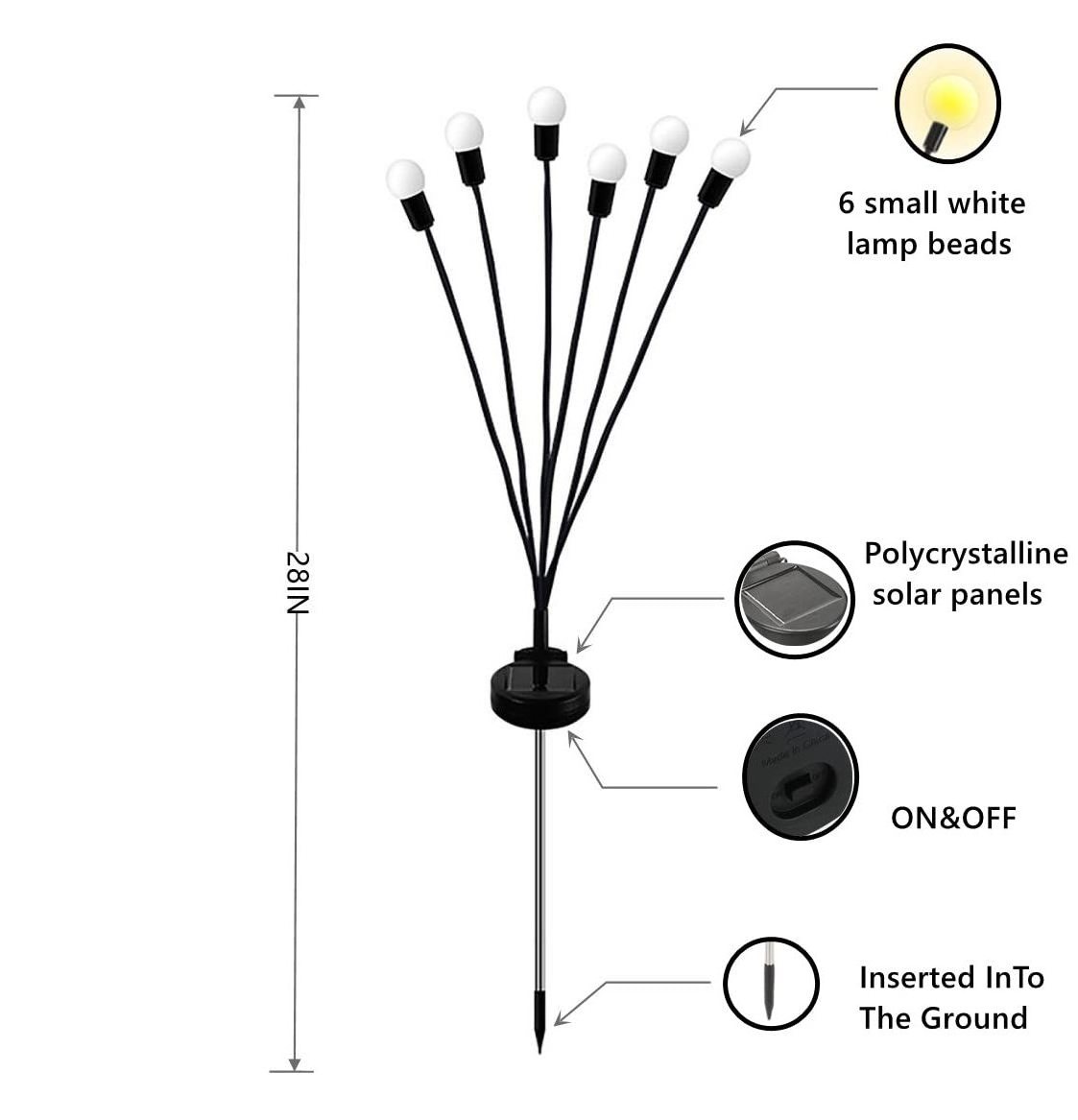 6/8/16 Led Solar Powered Wind-Powered Swaying Firefly Lamp Landscape Lights Garden Outdoor Waterproof Rgb Firework Holiday Light