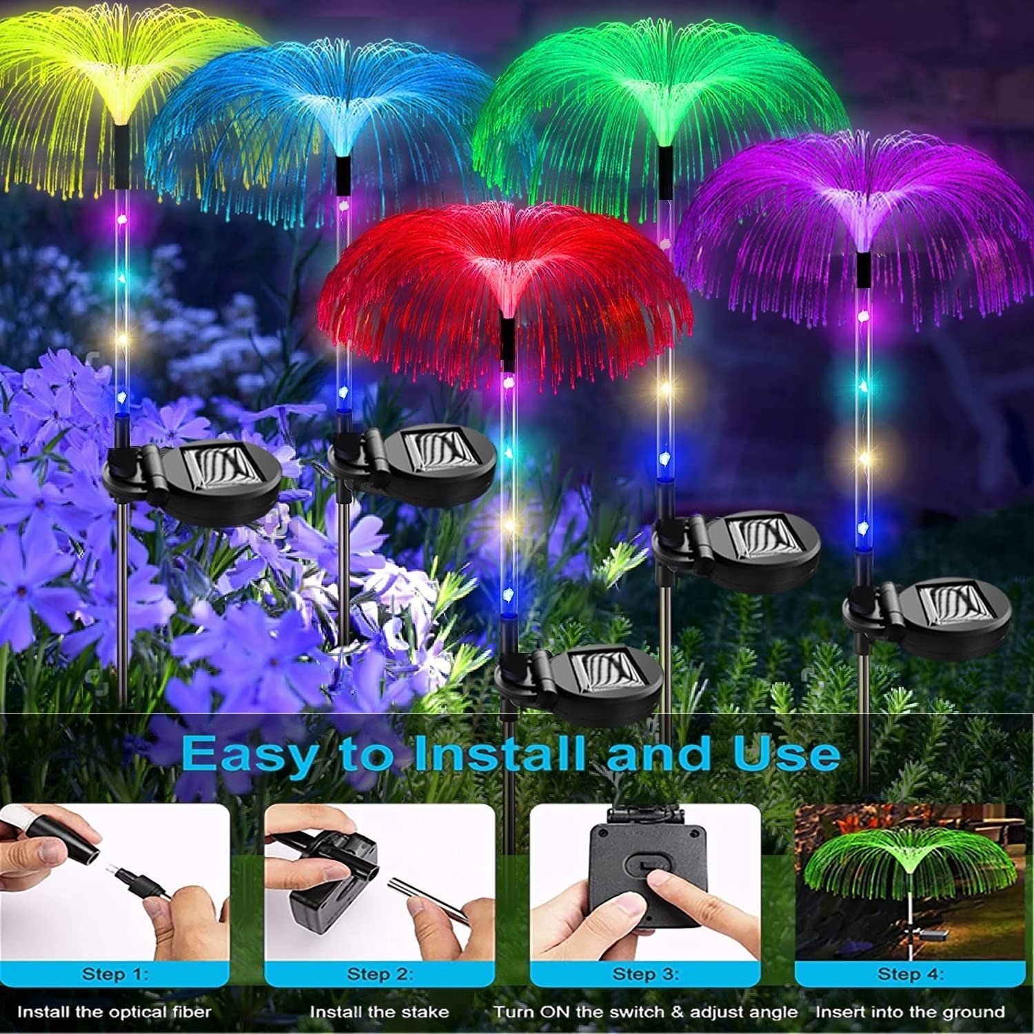 IP65 Waterproof Jellyfish Fiber Optical Lighting Solar Jellyfish Lamp LED Outdoor Garden Lawn Decor Lights Fibreglass Lamp