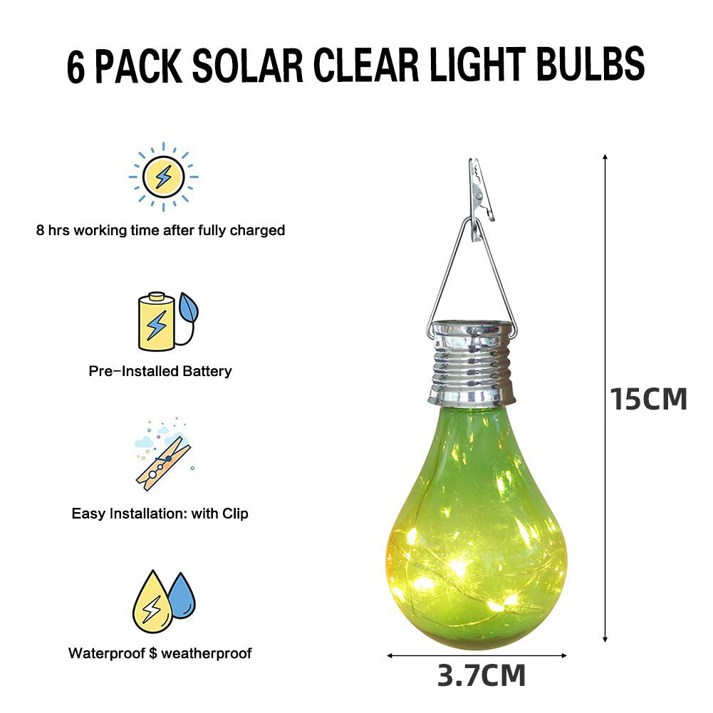 Solar Light Bulbs Outdoor Waterproof Garden Hanging LED Light Lamp Bulb Globe Lights for Home Yard Party Holiday Decorations