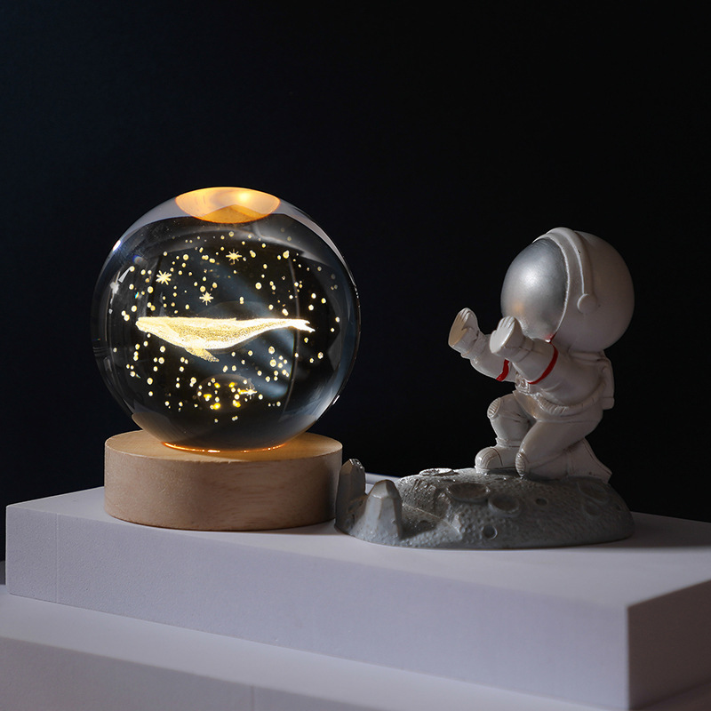 6cm Night Light 3D Laser Engraved Crystal Ball Led Light Base Star Glass Ball LED Lamp Decor Gift Souvenir Astronaut led Ball