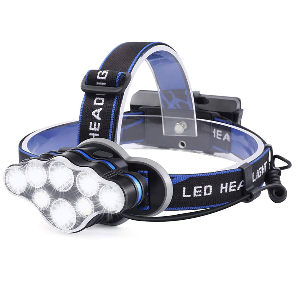 High Lumens Powerful 8 LED Cob Headlamp Long Range Flashlight Rechargeable Waterproof Running Outdoor Camping  headlamp