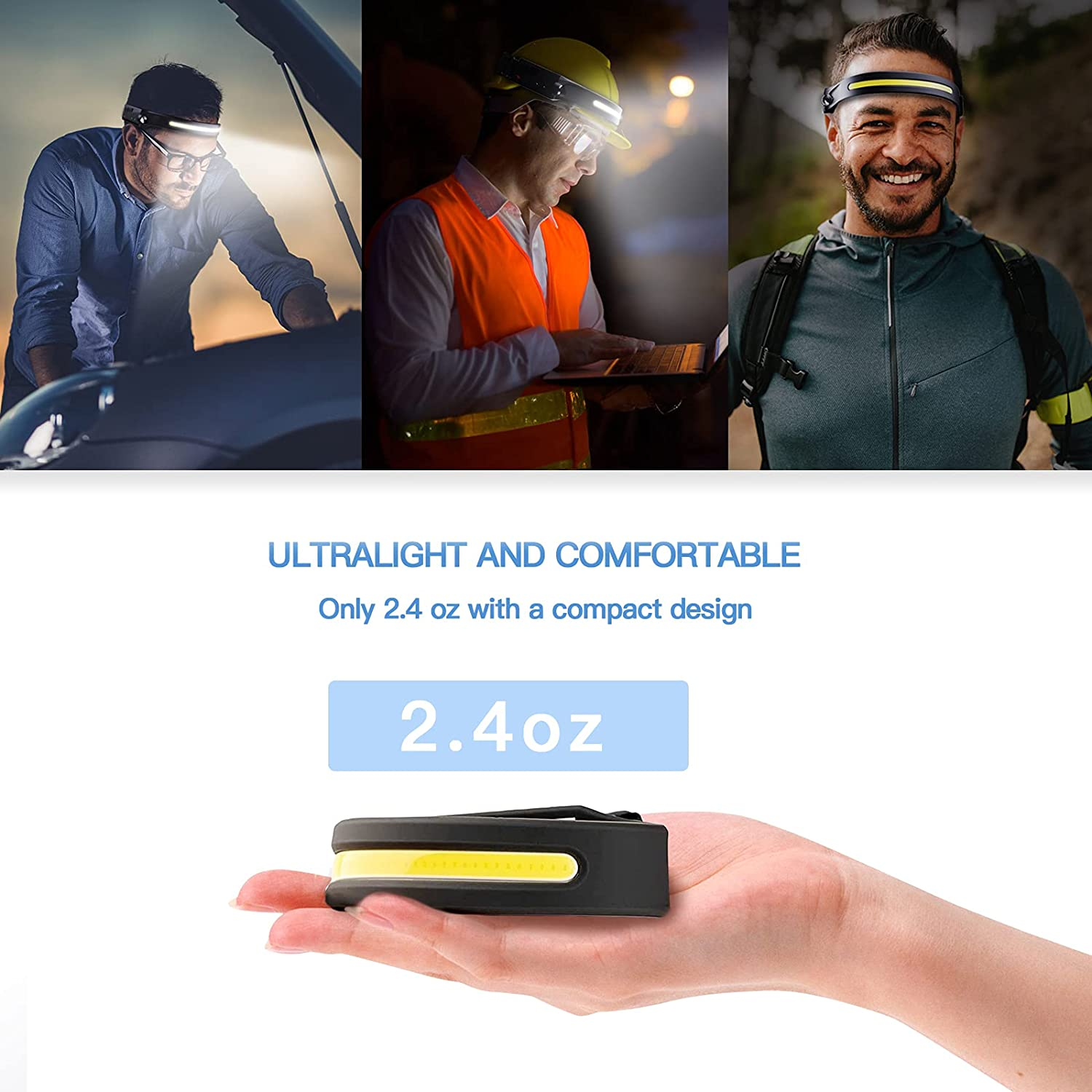 Head Light Silicone 230 Wide Beam LED Motion Sensor Cob Headlamp Flashlight USB Rechargeable Waterproof Camping headlamp