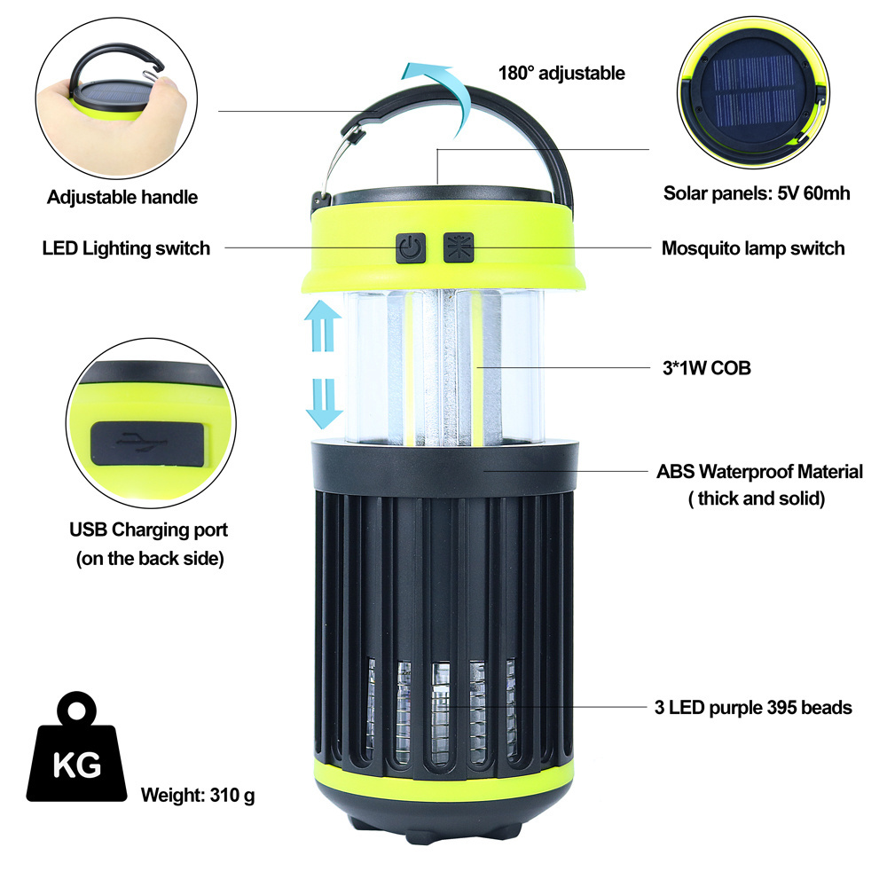 Waterproof Portable Outdoor mosquito killer lamp Rechargeable Hanging Led solar lantern camping light