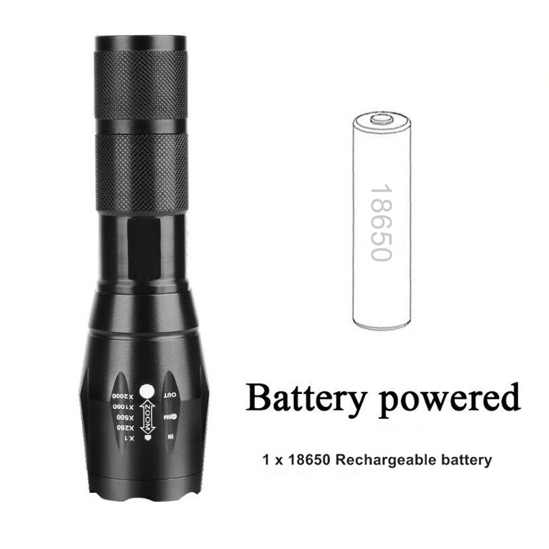 Waterproof Black Rechargeable Flashlight Torch 18650 Super Bright Zoom Powerful Torch Light Tactical led Flashlights 1000 Lumen