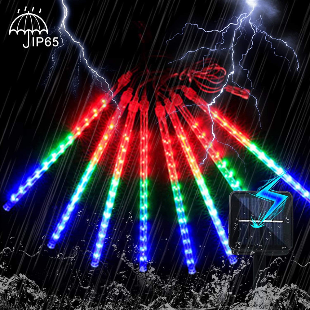 Waterproof solar rgb meteor snow shower falling rain drop christmas tree party led string storage garden lights outdoor decor