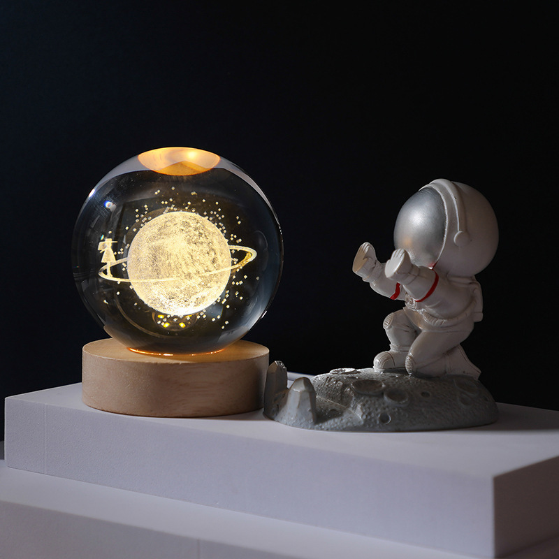 6cm Night Light 3D Laser Engraved Crystal Ball Led Light Base Star Glass Ball LED Lamp Decor Gift Souvenir Astronaut led Ball