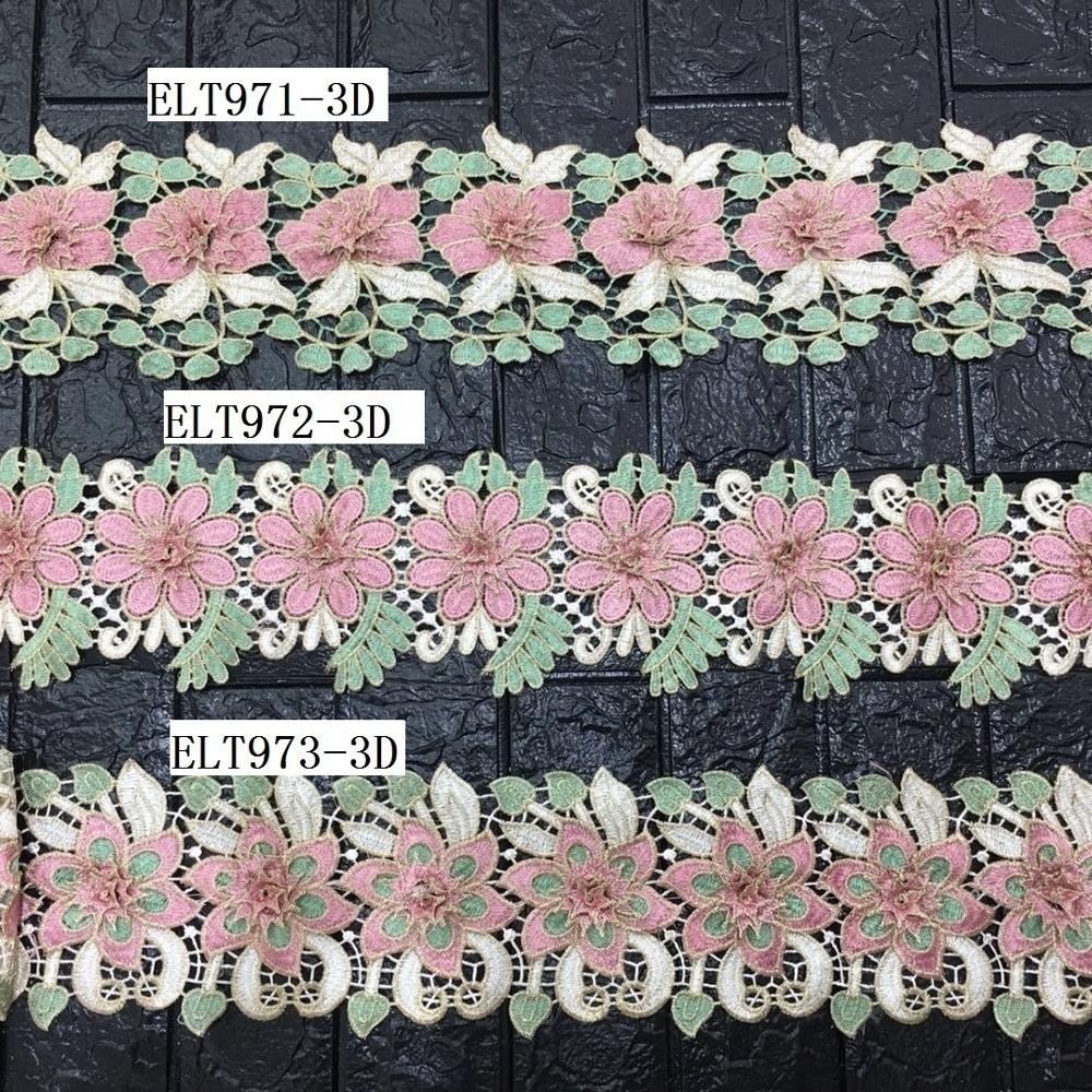 Colorful Polyester Lace Trim Veil Trim Floral Rose Lace Trim Embroidery for DIY wholesale custom