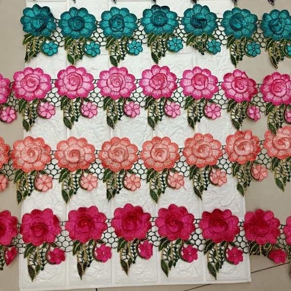 Colorful Polyester Lace Trim Veil Trim Floral Rose Lace Trim Embroidery for DIY wholesale custom