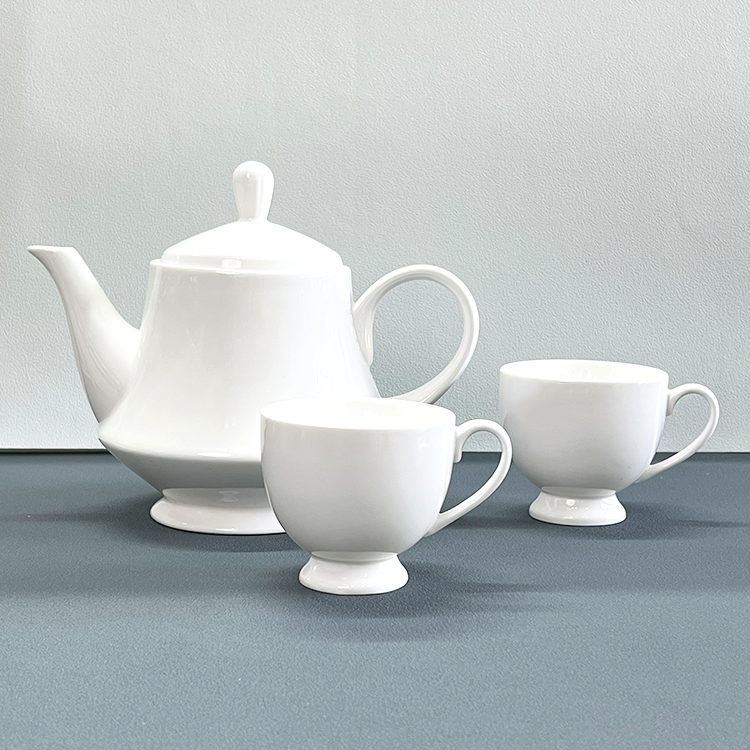 Hotel restaurant white 1300ml porcelain ceramic coffee teapot fine bone china tea pot set