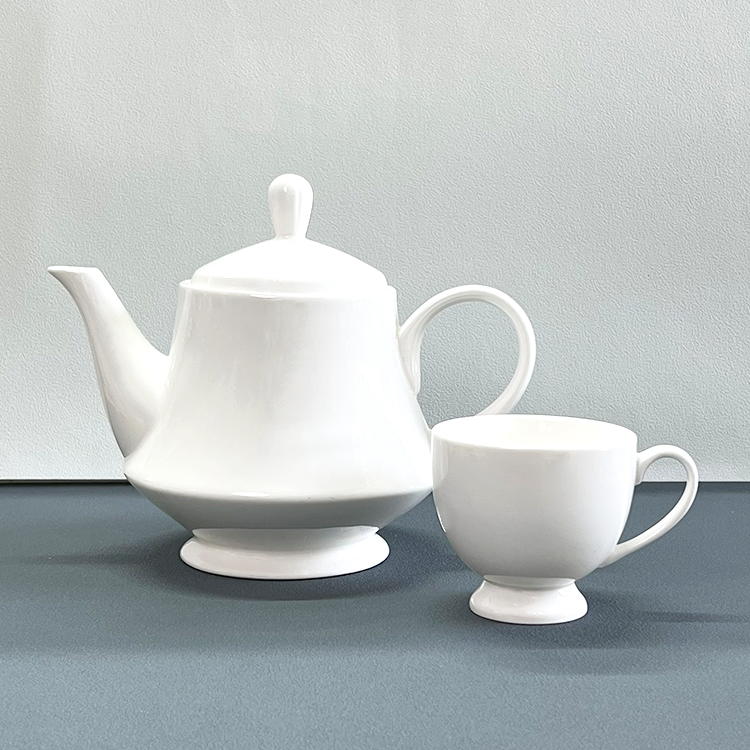 Hotel restaurant white 1300ml porcelain ceramic coffee teapot fine bone china tea pot set