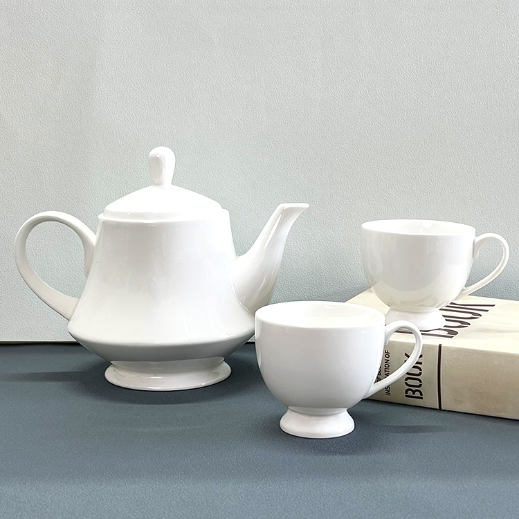 Hotel restaurant white 1300ml porcelain ceramic coffee teapot fine bone china tea pot set