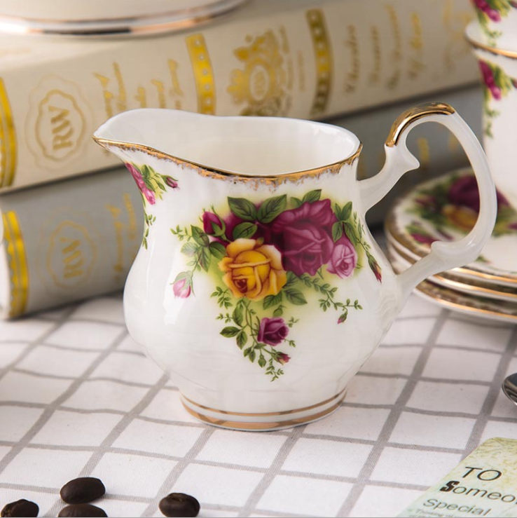 new design European style fine bone china rose design Tea cup and teapot set for sale