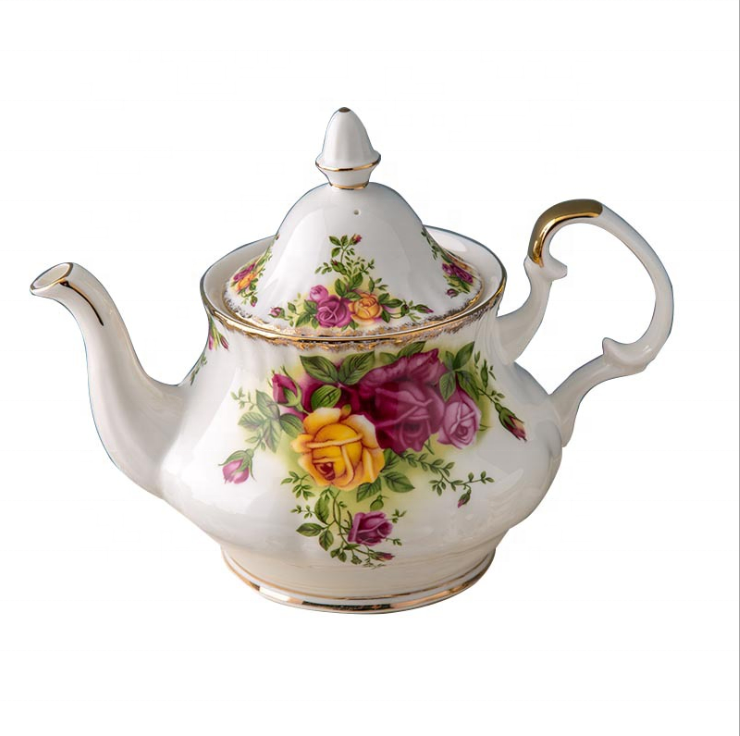 new design European style fine bone china rose design Tea cup and teapot set for sale