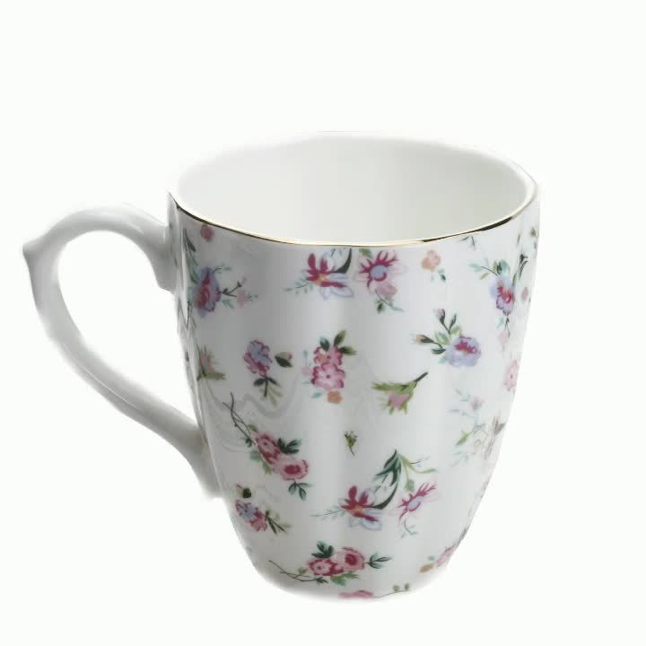 Hot sale household porcelain mug ceramic coffee cup mug  fine bone china tea floral mugs