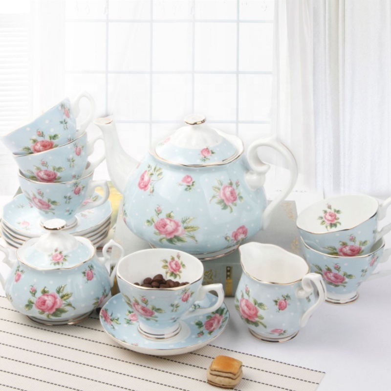 British pastoral style tea set customized decal afternoon tea coffee cups and saucers manufacturers wholesale tea sets