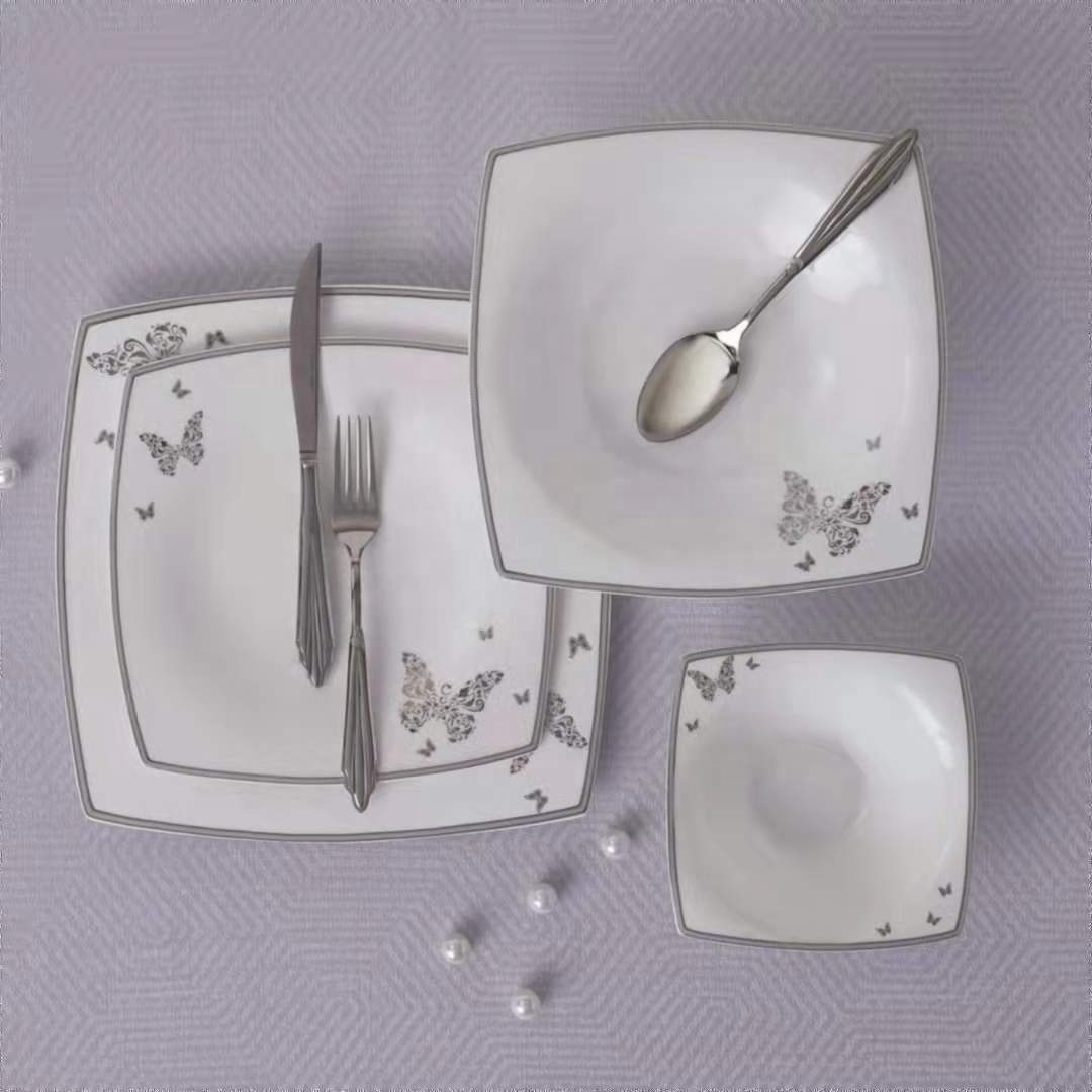 60pcs luxury square dinnerware in TURKEY fine bone china dinner set OEM custom wholesale porcelain