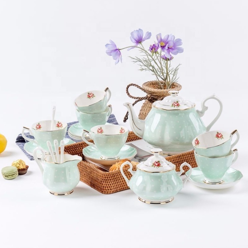 British pastoral style tea set customized decal afternoon tea coffee cups and saucers manufacturers wholesale tea sets