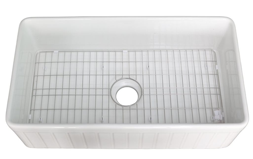 factory customized European style Large Porcelain Kitchen Sinks with strainer mesh bottom grid