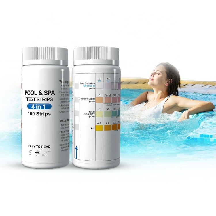 Swimming pool test strips 4 parameters water quality testing also for hot tub bath tub and baby pools