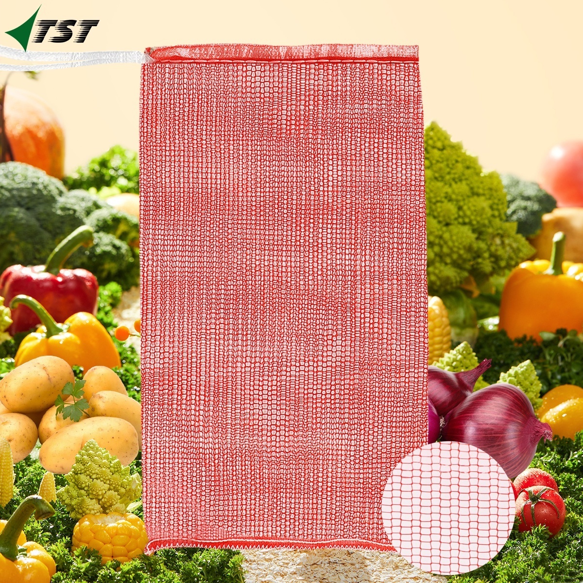 Wholesale Green Red Yellow PE  Monofilament Mesh Net Bag For Lemon Orange Vegetable Packing