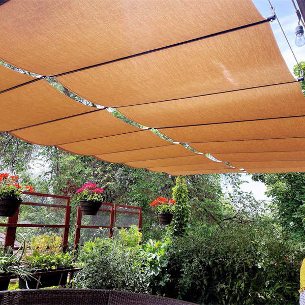 UV Resistant Retractable HDPE Customized Stripe Polyester Outdoor Wind Gardenline Canopy Wave Sun Shade Sail