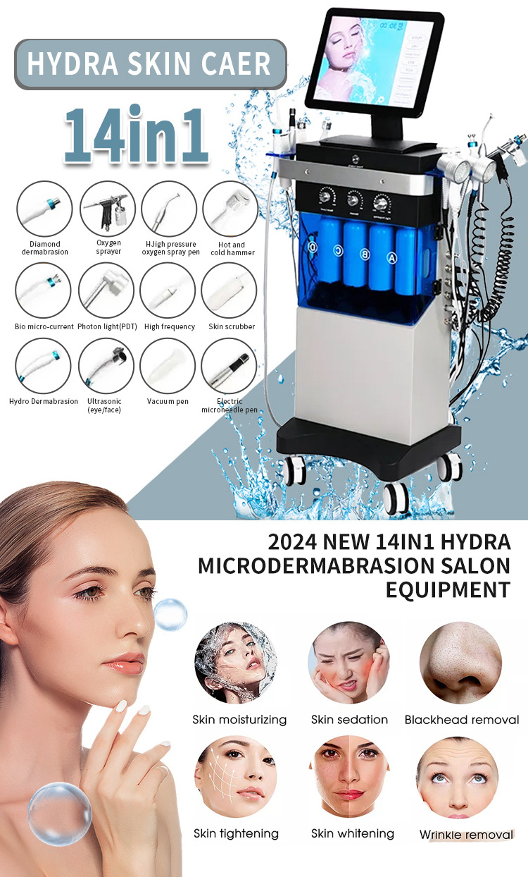 2024 Newest Hydro Dermabrasion Skin Tightening Diamond Dermabrasion Beauty Equipment 14In1 Multi facial Functions Hydra Machine