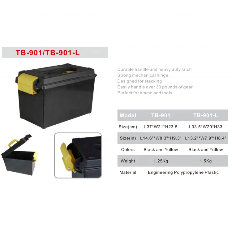 Ammo Case Hard Tool Case Plastic Black Color Waterproof Protective Ammo Can Ammo Case Dry Box TB910-S