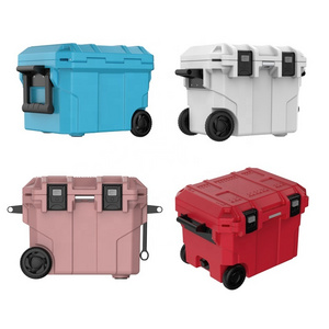 Outdoor 45QT commercial pink fishing ice chest cooler custom cooler box with wheels for wholesale