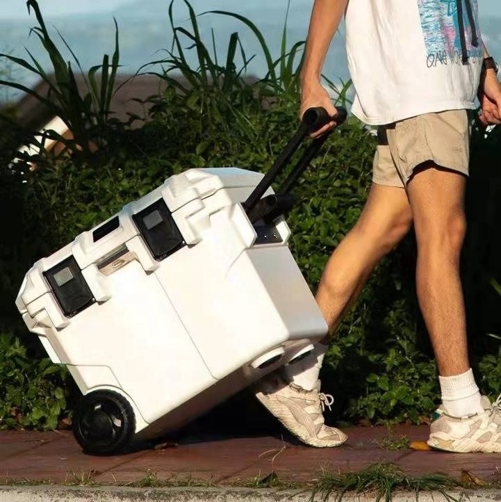 Outdoor 45QT commercial pink fishing ice chest cooler custom cooler box with wheels for wholesale