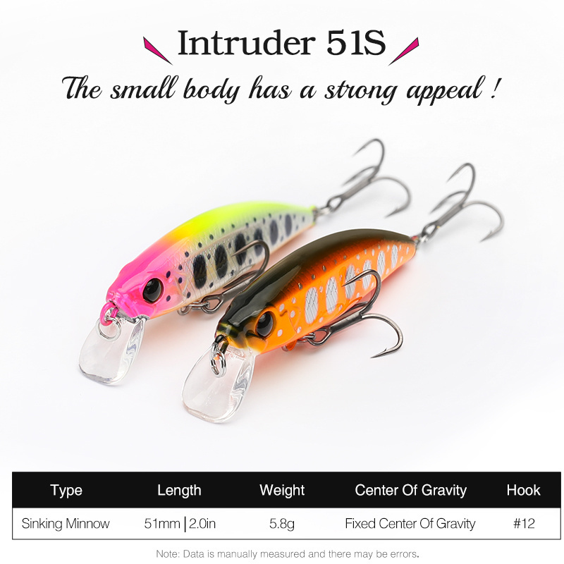 TSURINOYA Intruder 51S Sinking Minnow Stream Fishing Lure 51mm 5.8g Artificial Hard Bait For Trout Ajing Jerkbait River Baits