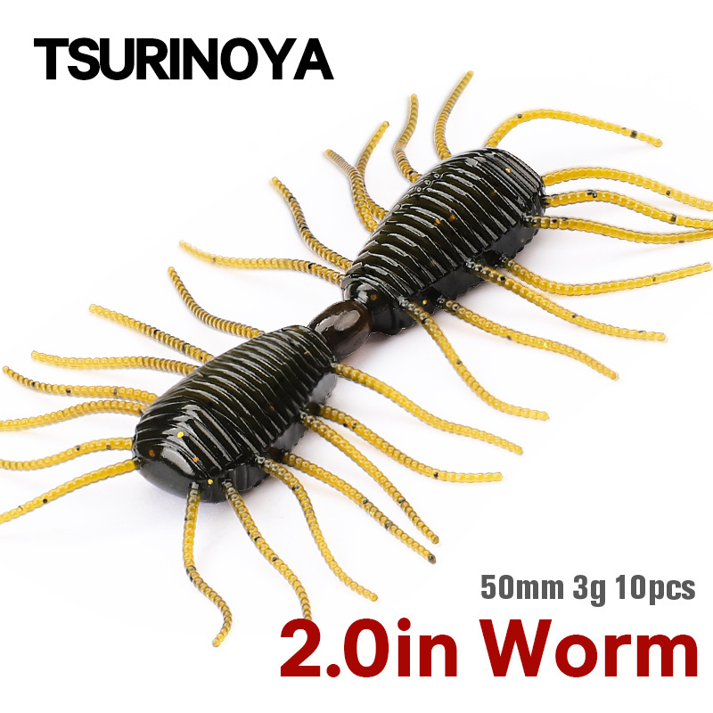 TSURINOYA 50mm 3g 10pcs Soft Fishing Lure FAERIE Worm Artificial Silicone Soft Baits For Bass Trout Ajing Fishing Rig Swimbait