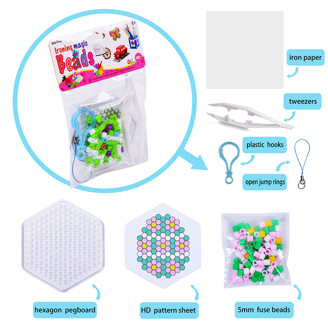 2023 Hot Sale Educational Toys Multi Color Hexagon Plastic Ironing Beads Kits Children's Mosaic Craft Diy Hama Beads Toys