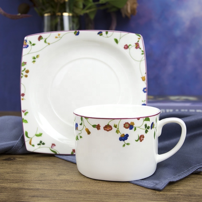 New arrival 24 pieces square fine bone china colorful fancy designs factory direct supply cheap price wholesale dinnerware set