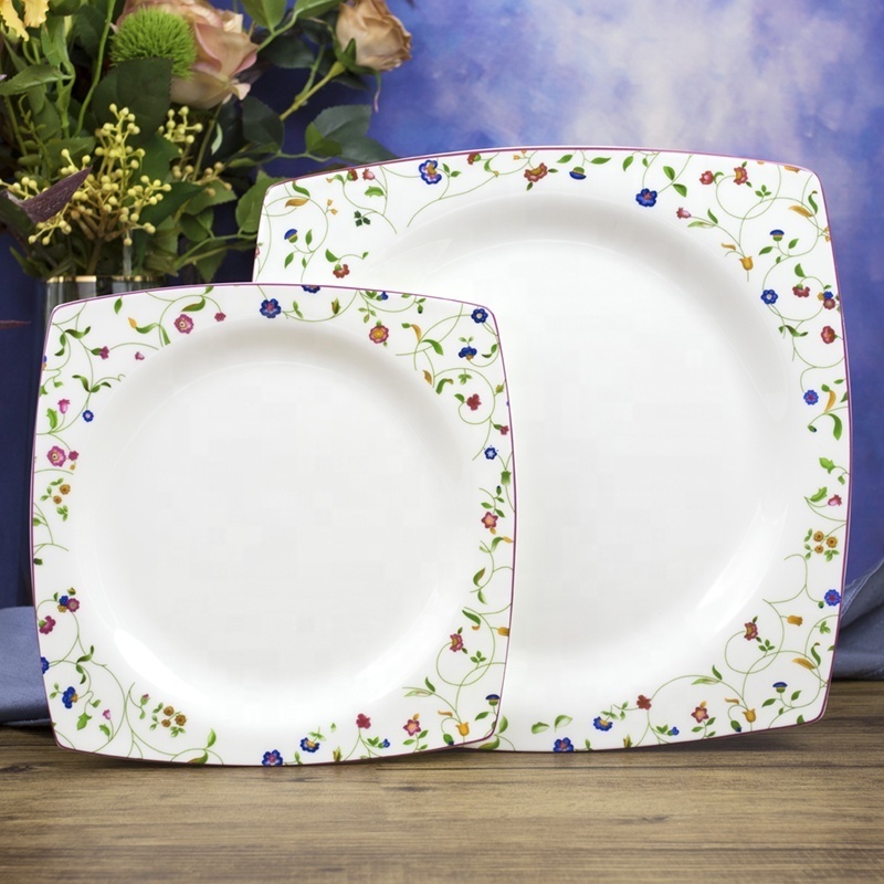 New arrival 24 pieces square fine bone china colorful fancy designs factory direct supply cheap price wholesale dinnerware set