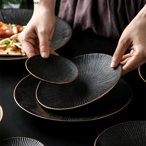 Classic embossed design Eco-Friendly  black color stoneware dinnerware set for crockery dinner sets restaurant