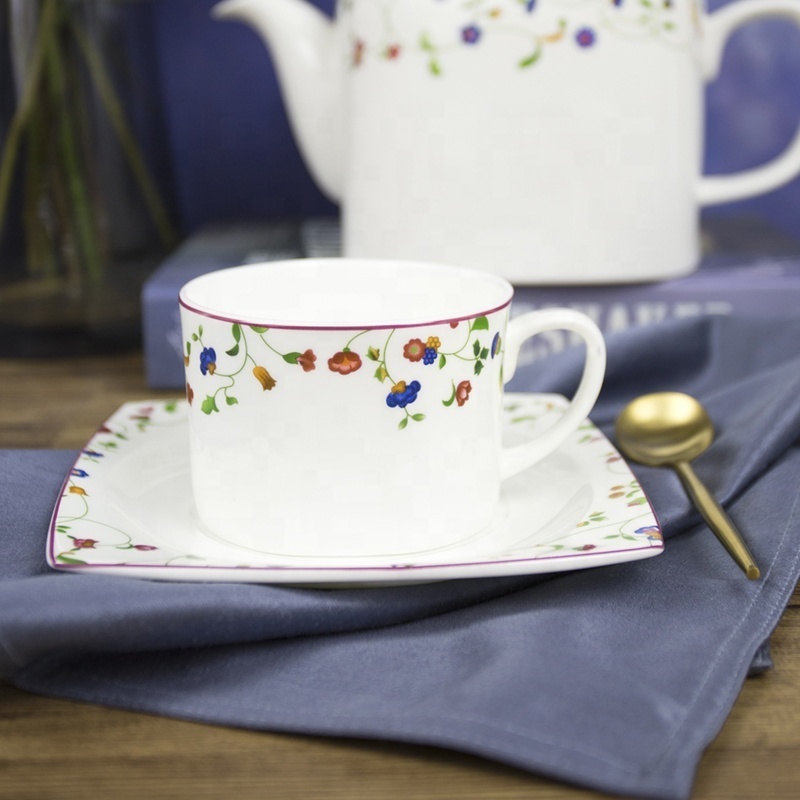 New arrival 24 pieces square fine bone china colorful fancy designs factory direct supply cheap price wholesale dinnerware set