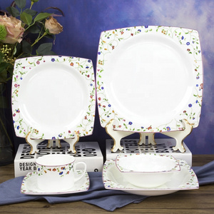 New arrival 24 pieces square fine bone china colorful fancy designs factory direct supply cheap price wholesale dinnerware set