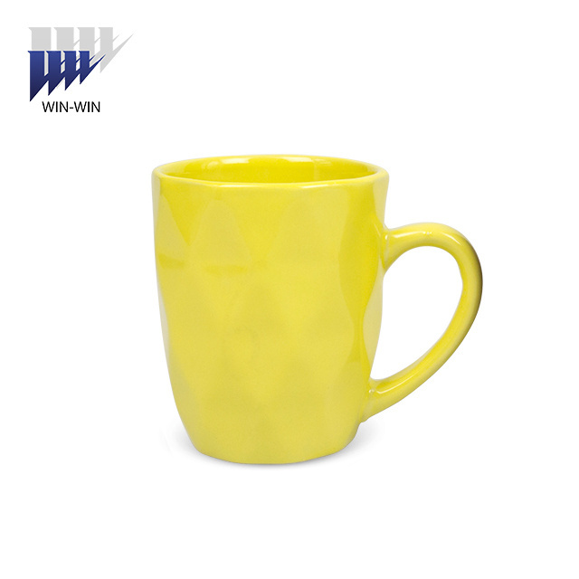 Diamond embossed shape solid color tea water stoneware coffee mug for cheap ceramic mugs