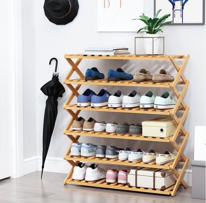 Customized Screen Printing Wooden Slippers Shoes Rack New Design Bamboo Tower Shoe Organizer Entryway Shoes Storage Rack