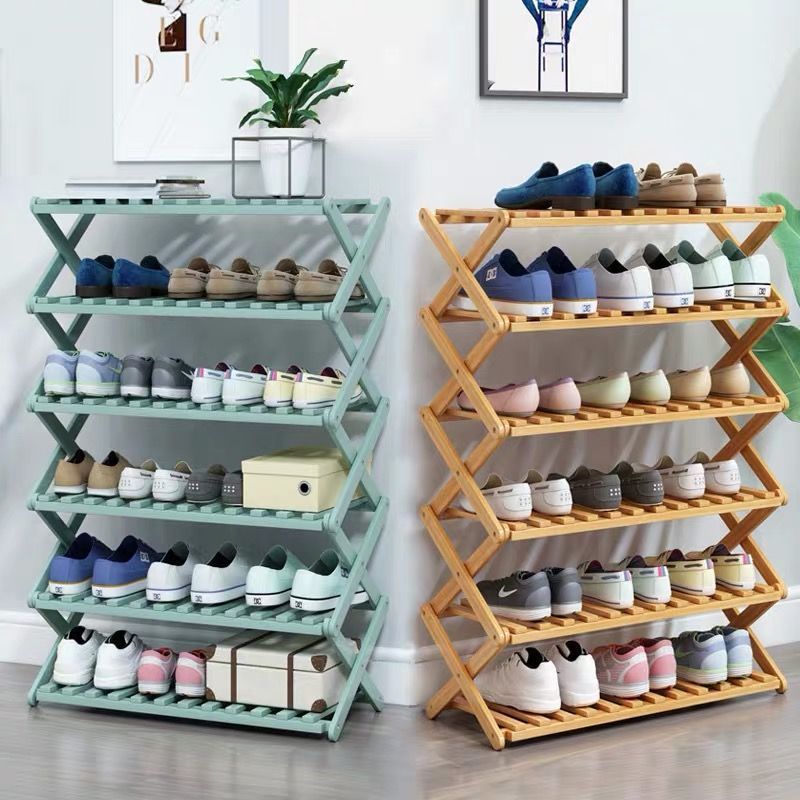 Space Saving Living Room 3-5 Tier Foldable Shoes Rack Bamboo Wooden Shoe Rack Shelf