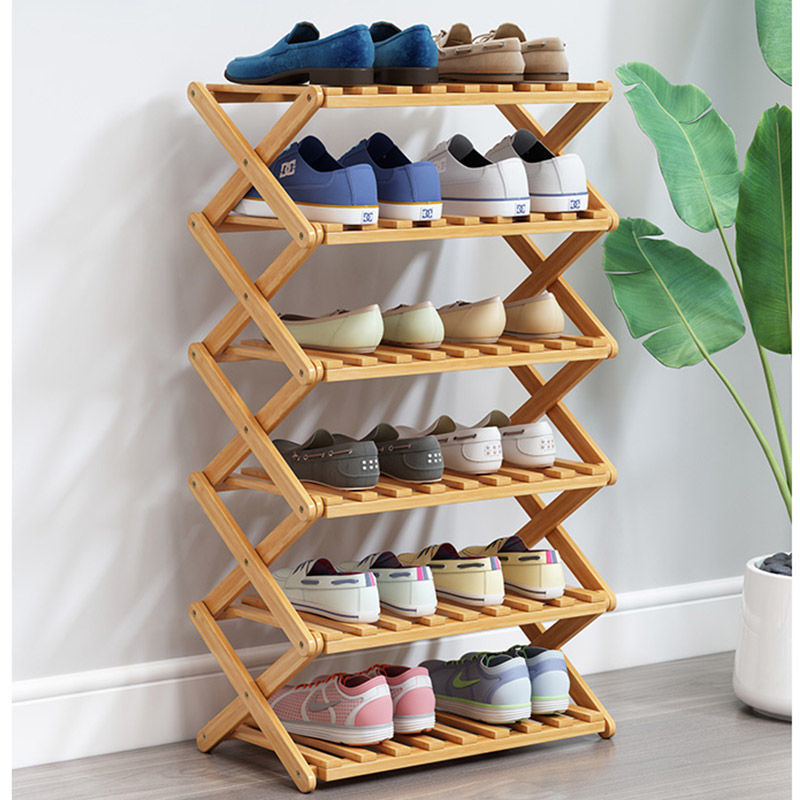 Space Saving Living Room 3-5 Tier Foldable Shoes Rack Bamboo Wooden Shoe Rack Shelf